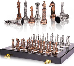 38cm Retro Metal Chess Set Marbling Chess Board & Metal Pieces 38cm Retro Metal Chess Set Marbling Chess Board & Metal Pieces - auloves