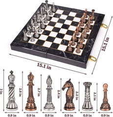 38cm Retro Metal Chess Set Marbling Chess Board & Metal Pieces 38cm Retro Metal Chess Set Marbling Chess Board & Metal Pieces - auloves