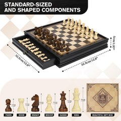 Ebony 32.5*32.5*5cm Magnetic Chess Set Wooden Timber Drawer Design Ebony 32.5*32.5*5cm Magnetic Chess Set Wooden Timber Drawer Design