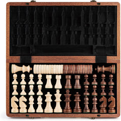 Deluxe 40*40cm Chess & Checker Set Beech Wooden Timber Folding Board Deluxe 40*40cm Chess & Checker Set Beech Wooden Timber Folding Board - auloves