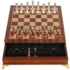 Deluxe Birch 38cm Chess Set Table Wooden Timber with Wooden & Metal Pieces Deluxe Birch 38cm Chess Set Table Wooden Timber with Wooden & Metal Pieces - auloves