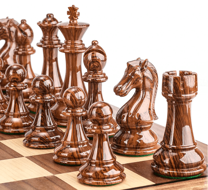 King's Knight Series Resin Chess Set with Black & Wood Grain