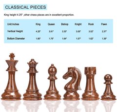 Super Large Chess Pieces ONLY (NO Chessboard) 4.25'' King Extra Queens for Tournament Staunton Sized Boards Super Large Chess Pieces ONLY (NO Chessboard) 4.25'' King Extra Queens for Tournament Staunton Sized Boards - auloves