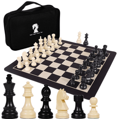 Tournament Chess Set 52x52cm Plastic Pieces with Iron Weighted Leather Chessboard (BW) Tournament Chess Set 52x52cm Plastic Pieces with Iron Weighted Leather Chessboard (BW) - auloves