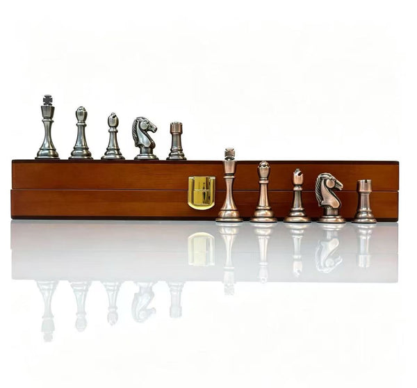 30cm Pure Metal Chess Piece & Timber Wooden Folding Board