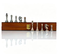 30cm Pure Metal Chess Piece & Timber Wooden Folding Board