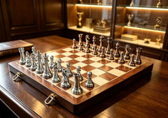 52*52*3.9cm Upscale Metal Chess Set Super Large Folding Board Zinc Alloy Tinted&Purple Bronze