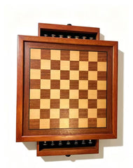 32cm Pure Metal Chess Piece & Drawer Design Timber  Wooden Board