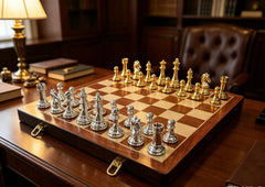52*52*3.9cm Upscale Metal Chess Set Folding Chessboard Zinc Alloy Pieces Gold&Sliver