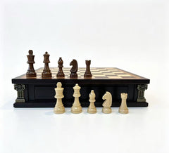 Corinthian 2-in-1 Wooden Chess & Checkers Set with Drawer Design and Extra Queen