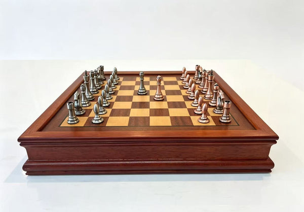 32cm Pure Metal Chess Piece & Drawer Design Timber  Wooden Board