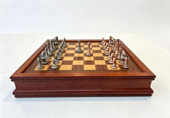 32cm Pure Metal Chess Piece & Drawer Design Timber  Wooden Board