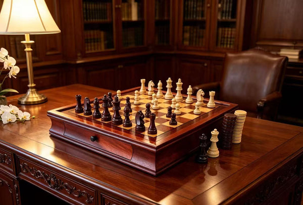 Deluxe Sapele 40*40cm Magnetic Chess Set Wooden Timber Drawer Design
