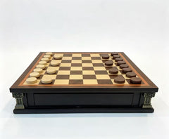 Corinthian 2-in-1 Wooden Chess & Checkers Set with Drawer Design and Extra Queen