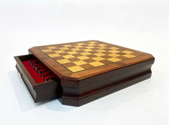35.5cm Chess Set Wooden Timber Board Drawer Design Metal Pieces