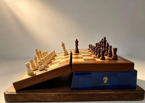 Premium 39cm Magnetic Large Chess Set Wooden Timber Oak Folding Board Sapele
