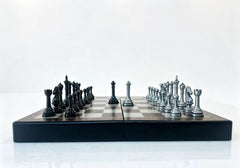 30cm Retro black & Silver Dual-Tone Alloy Foldable Metal Chess Set