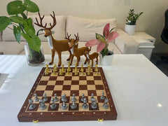 39*39*3.5cm Upscale Metal Chess Set Folding Chessboard Zinc Alloy Pieces Gold&Sliver