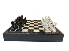 40cm Zine&Acrylic Chess Set Marble-Pattern Chess Board Drawer Design
