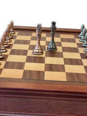 32cm Pure Metal Chess Piece & Drawer Design Timber  Wooden Board