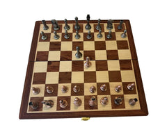 30cm Pure Metal Chess Piece & Timber Wooden Folding Board