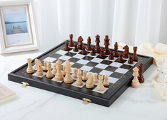 Premium 39*39*2.7cm Chess Set Wooden Timber Folding Black/White Board Rosewood