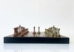 30cm Retro Dual-Tone Alloy Foldable Metal Chess Set