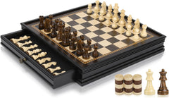 Ebony 32.5*32.5*5cm Magnetic Chess Set Wooden Timber Drawer Design