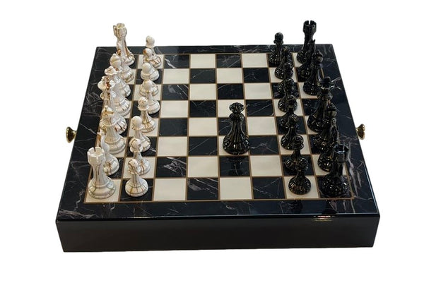 40cm Zine&Acrylic Chess Set Marble-Pattern Chess Board Drawer Design