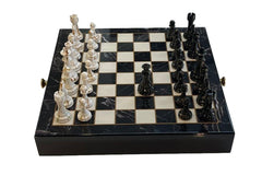 40cm Zine&Acrylic Chess Set Marble-Pattern Chess Board Drawer Design