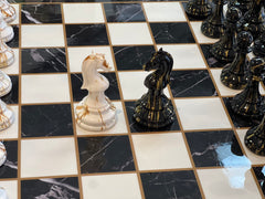 40cm Zine&Acrylic Chess Set Marble-Pattern Chess Board Drawer Design