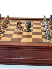 32cm Pure Metal Chess Piece & Drawer Design Timber  Wooden Board