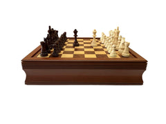 Deluxe 44cm Large Chess Set Drawer Design Wooden Timber