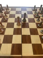 30cm Pure Metal Chess Piece & Timber Wooden Folding Board