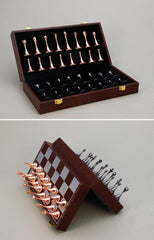 30*30*3.3cm Magnetic Metal Chess Set Folding Leather Board - auloves