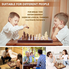 35*35*3cm Magnetic Large Wooden Timber Oak Chess Set - auloves