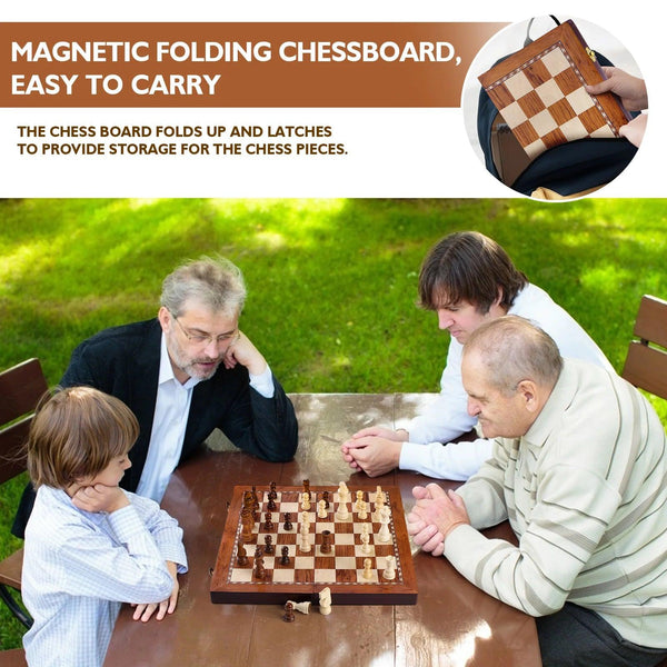 35*35*3cm Magnetic Large Wooden Timber Oak Chess Set - auloves