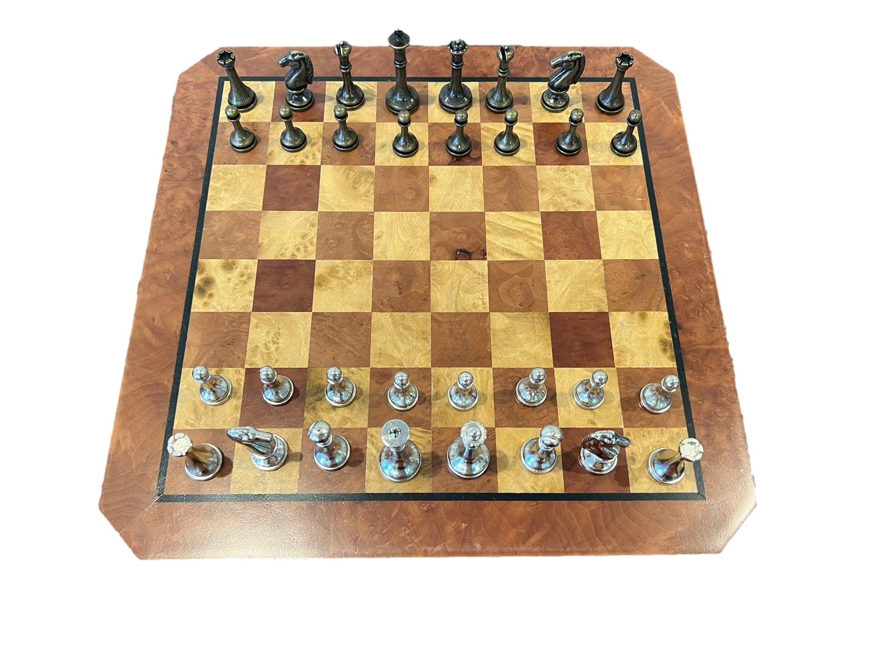 35.5cm Chess Set Wooden Timber Board Drawer Design Metal Pieces – auloves