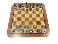 35.5cm Chess Set Wooden Timber Board Drawer Design Metal Pieces - auloves