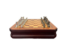 35.5cm Chess Set Wooden Timber Board Drawer Design Metal Pieces - auloves