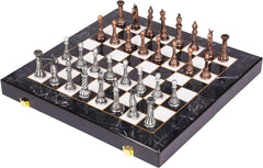 38cm Retro Metal Chess Set Marbling Chess Board & Metal Pieces - auloves