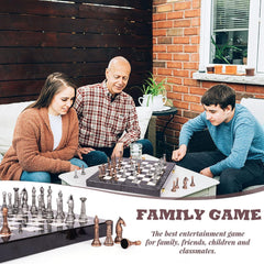 38cm Retro Metal Chess Set Marbling Chess Board & Metal Pieces - auloves