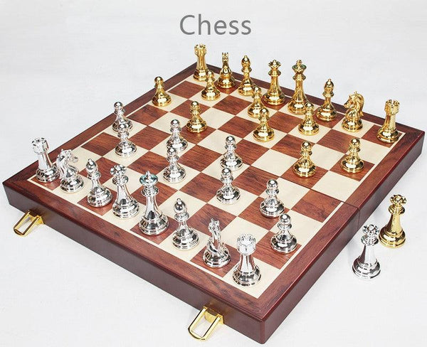 39*39*3.5cm Upscale Metal Chess Set Folding Chessboard Zinc Alloy Pieces Gold&Sliver - auloves