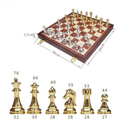 39*39*3.5cm Upscale Metal Chess Set Folding Chessboard Zinc Alloy Pieces Gold&Sliver - auloves