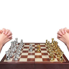 39*39*3.5cm Upscale Metal Chess Set Folding Chessboard Zinc Alloy Pieces Gold&Sliver - auloves