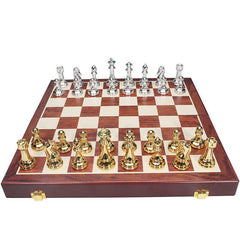 39*39*3.5cm Upscale Metal Chess Set Folding Chessboard Zinc Alloy Pieces Gold&Sliver - auloves