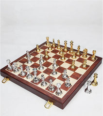39*39*3.5cm Upscale Metal Chess Set Folding Chessboard Zinc Alloy Pieces Gold&Sliver - auloves