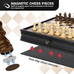 Ebony 32.5*32.5*5cm Magnetic Chess Set Wooden Timber Drawer Design