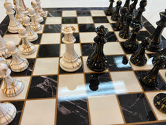 40cm Zine&Acrylic Chess Set Marble-Pattern Chess Board Drawer Design