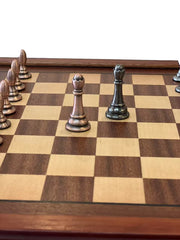 32cm Pure Metal Chess Piece & Drawer Design Timber  Wooden Board